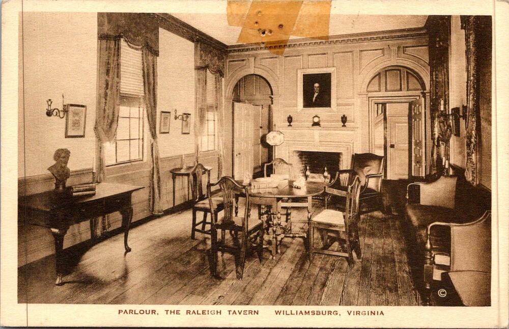 The Raleigh Tavern in Parlour Williamsburg VA Vintage Postcard SP17-17